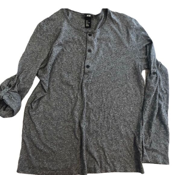 H&M Basic women’s long sleeve roll tab Shirt quarter button top -Medium - Picture 1 of 2